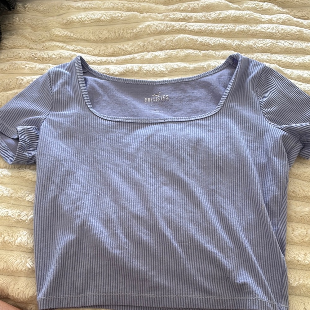 Hollister Blue Ribbed Crop T-Shirt
